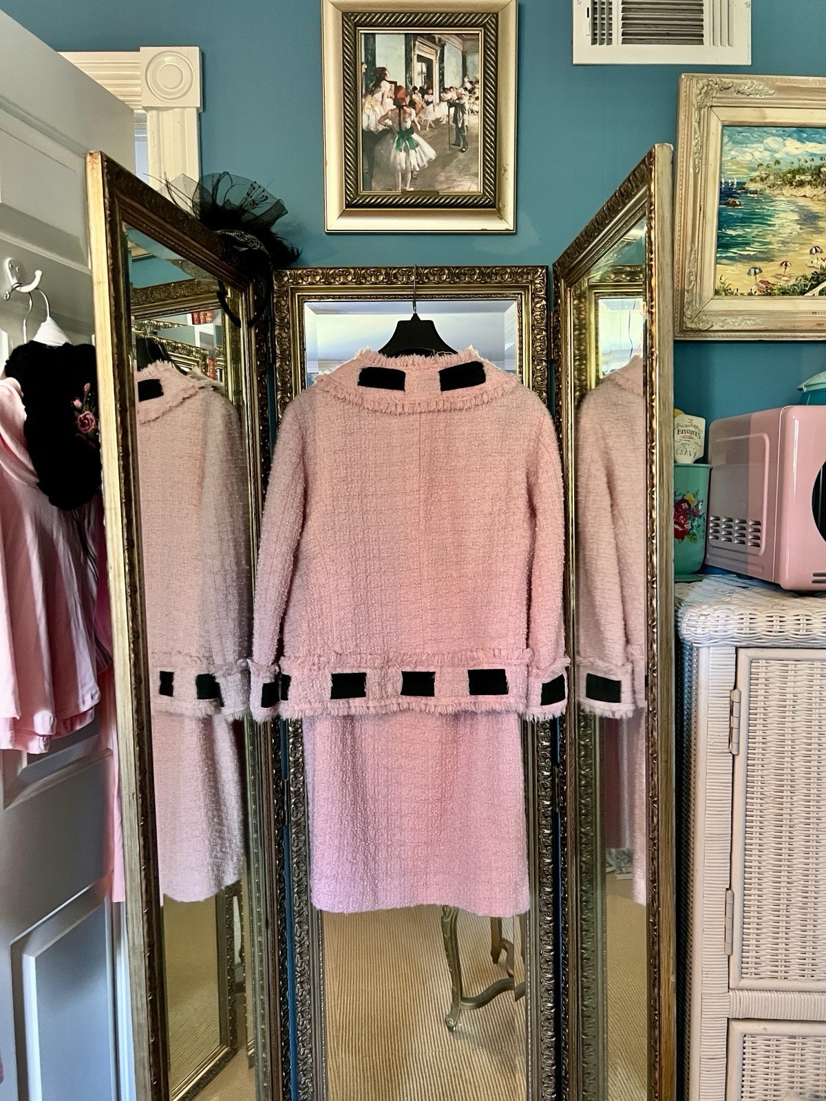 Vintage Moschino Pink & Black Bouclé Suit Size 10 Great Condition Worn Only Once