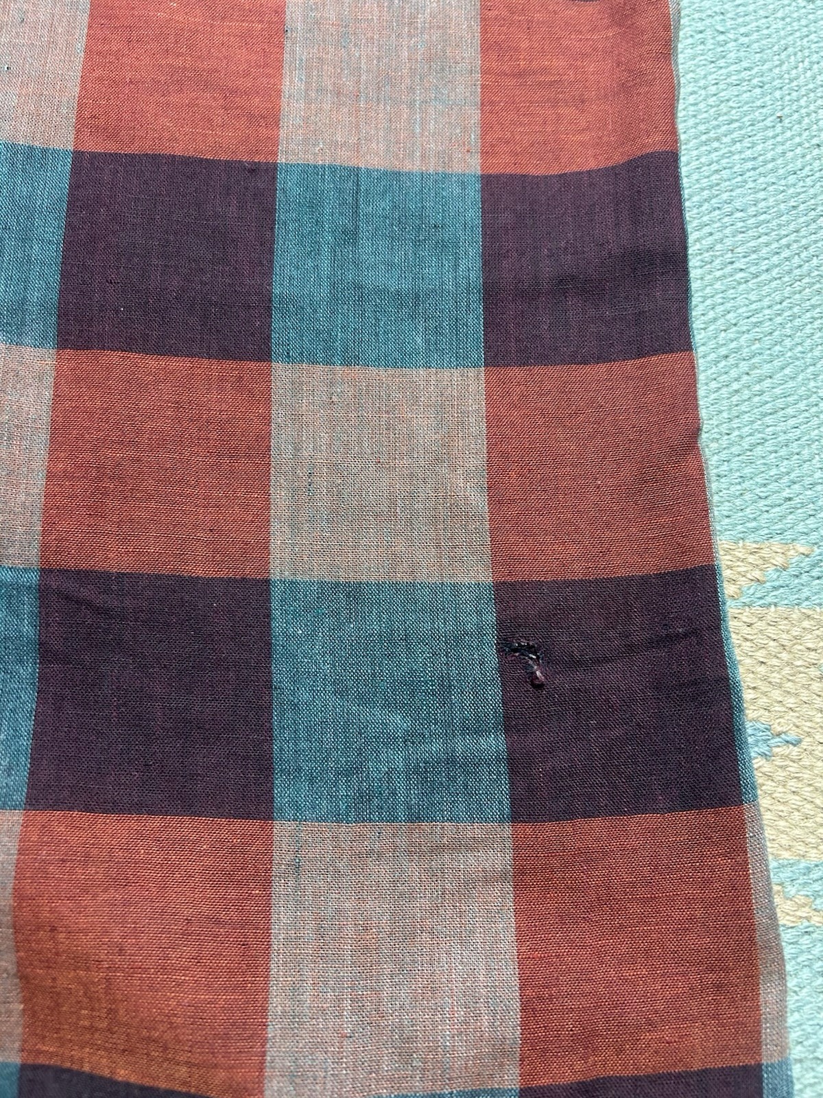 Vintage 60s long sleeve button shirt loop collar plaid poly cotton distressed XL