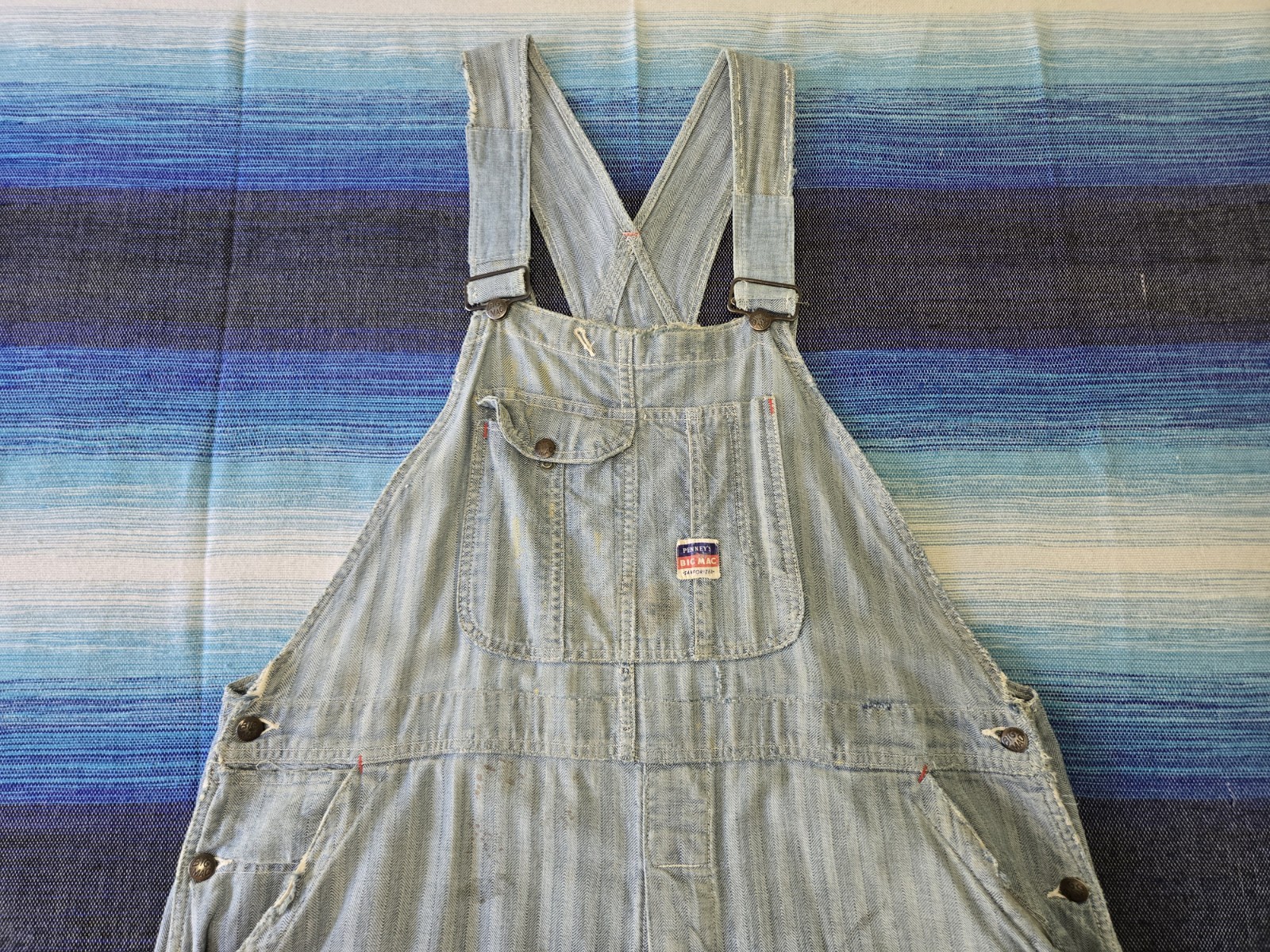 VTG 1950s Penney BIG MAC Blue HBT Mens Overalls SANFORIZED UNION MADE, 46×30