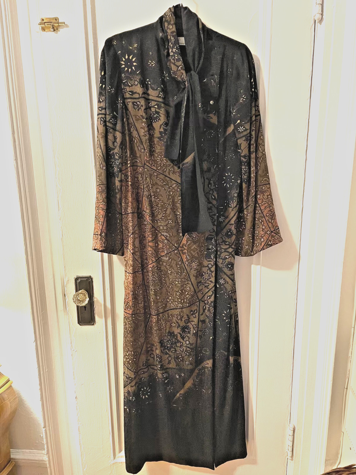 Vintage Pauline Trigere 1970s Silk Maxi Dress Matching Jacket Fox Fur Trim Set
