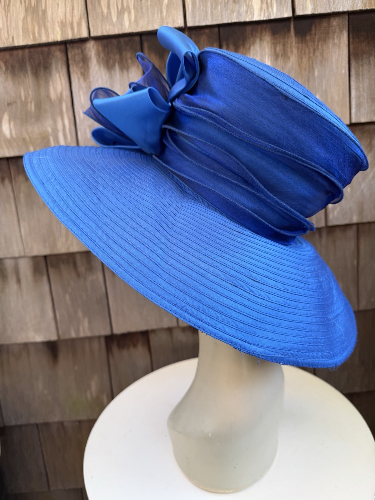 Vintage Oversized Brim Church Hat Bright Blue Sz 22.5”