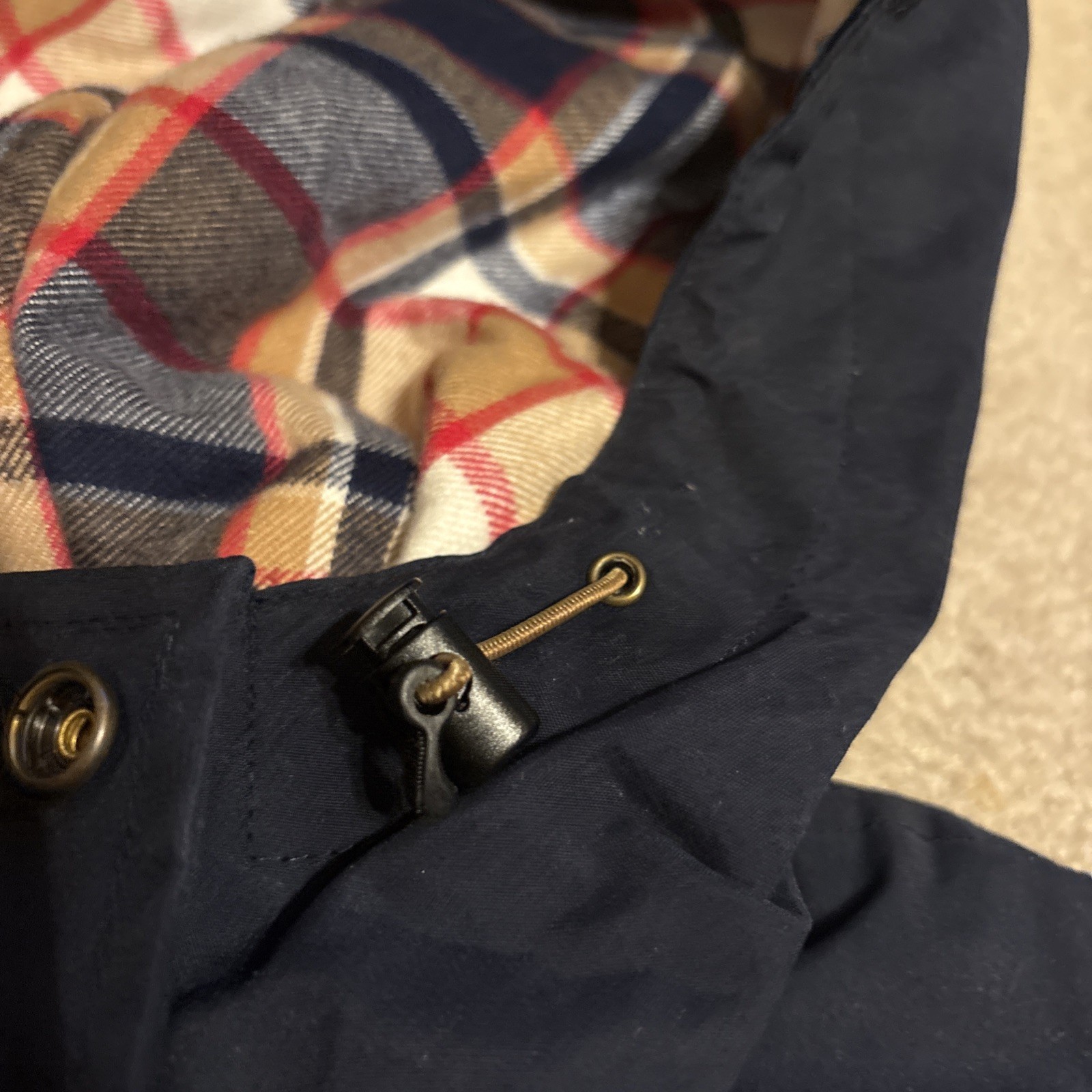Navy Hood Mens Lands End Medium Vtg Squall Slicker Waterproof Lined Rain Coat