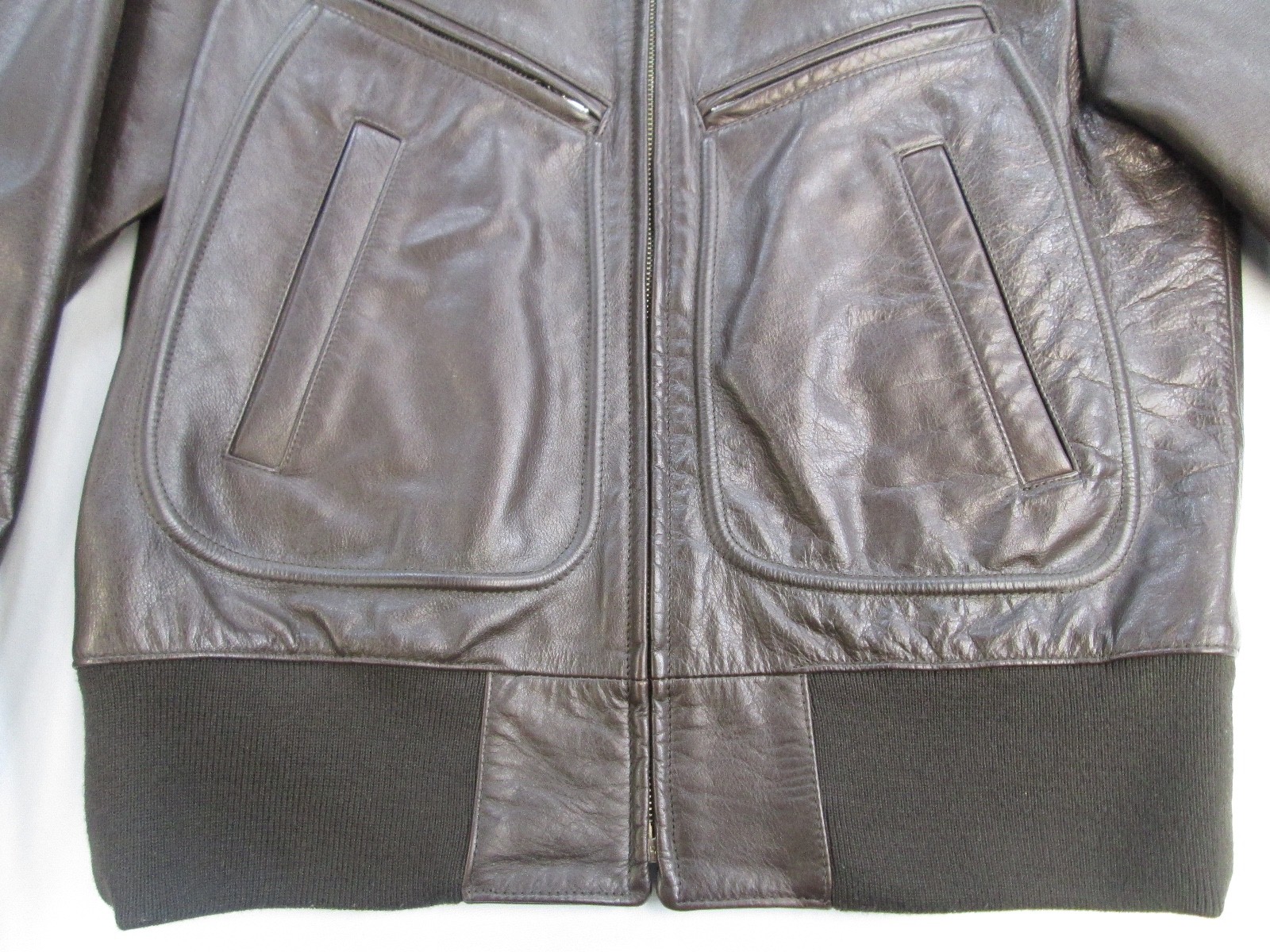 Vintage benetton Brown leather Bomber Biker Cafe A2 Style Jacket sz S Excellent!