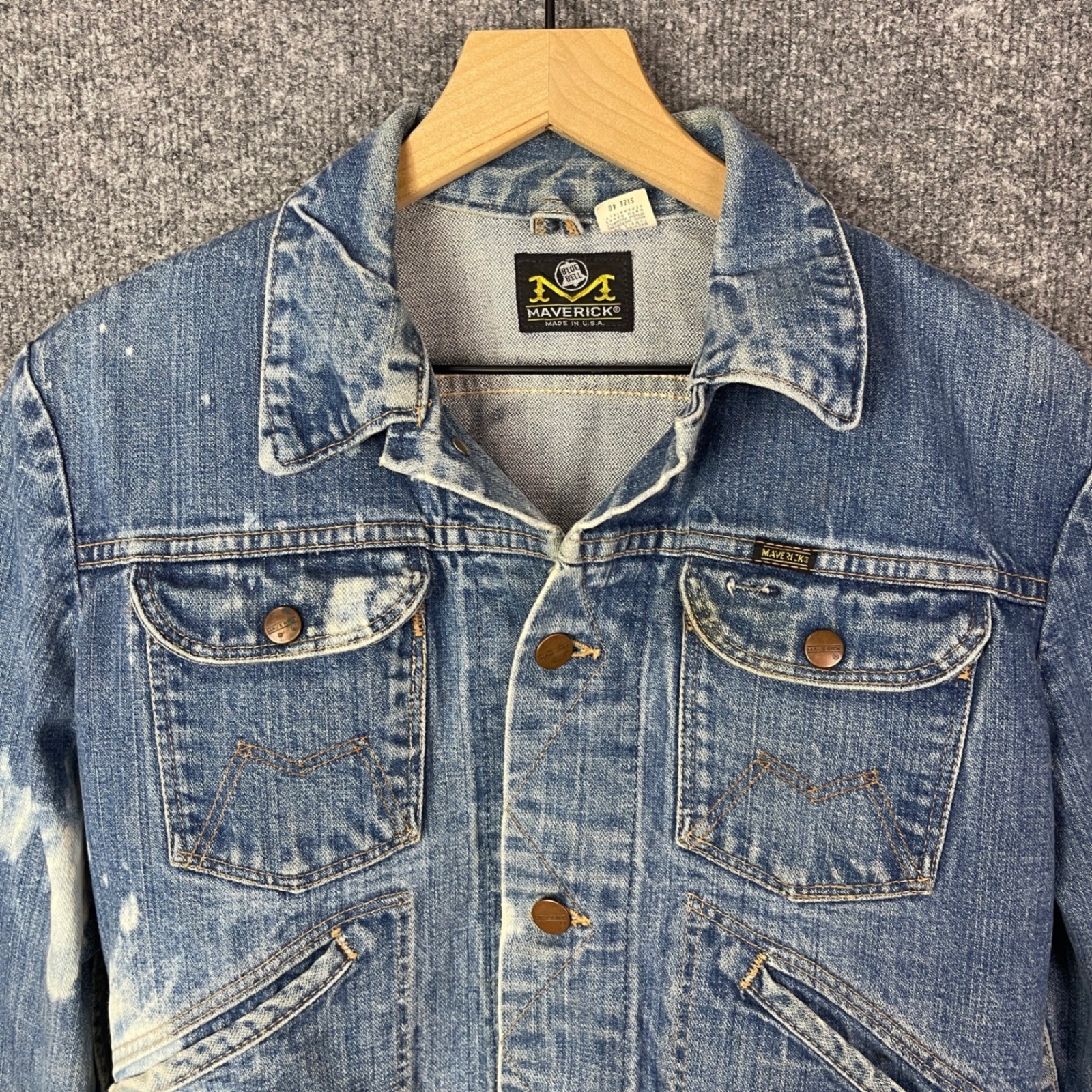 Vintage Maverick Blue Bell Denim Jacket Mens 40 Blue Distressed Made in USA 70s