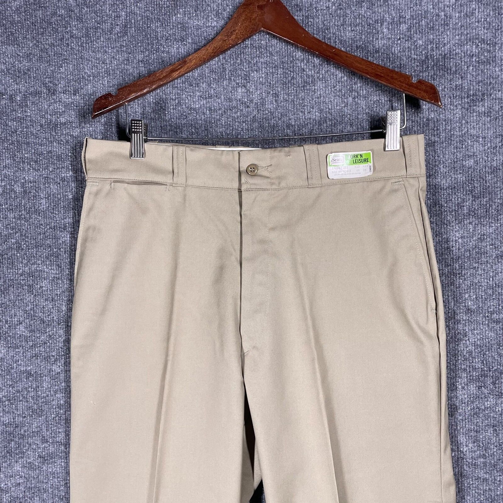NOS VINTAGE 70s Sears Work Leisure Pants Regular Perma-Prest 33×28 Beige Khaki
