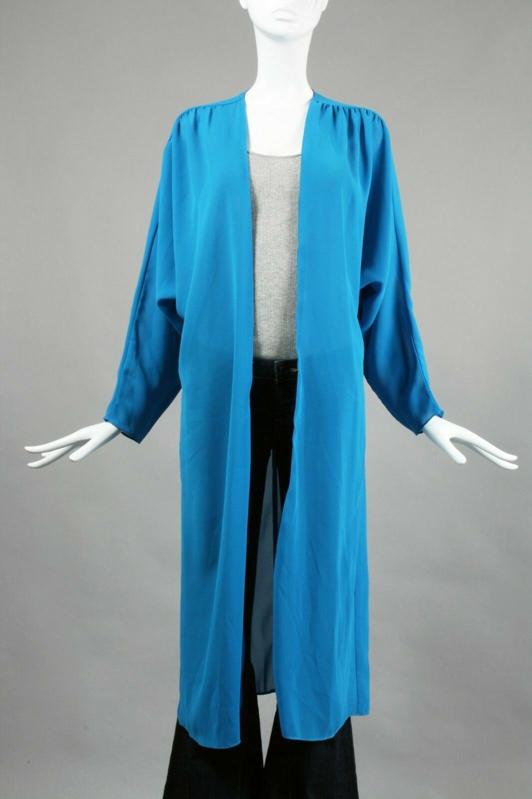 M L Vintage 1970s Blue Sheer Cocoon Duster Jacket Batwing Oversize Thin Airy 70s