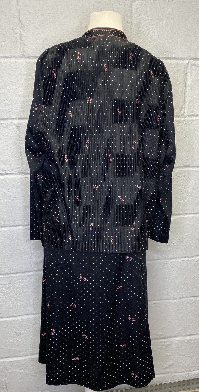 Vintage Gossamer Hal Ferman 1970’s Dress Jacket Suit Pleated Dot Floral Large