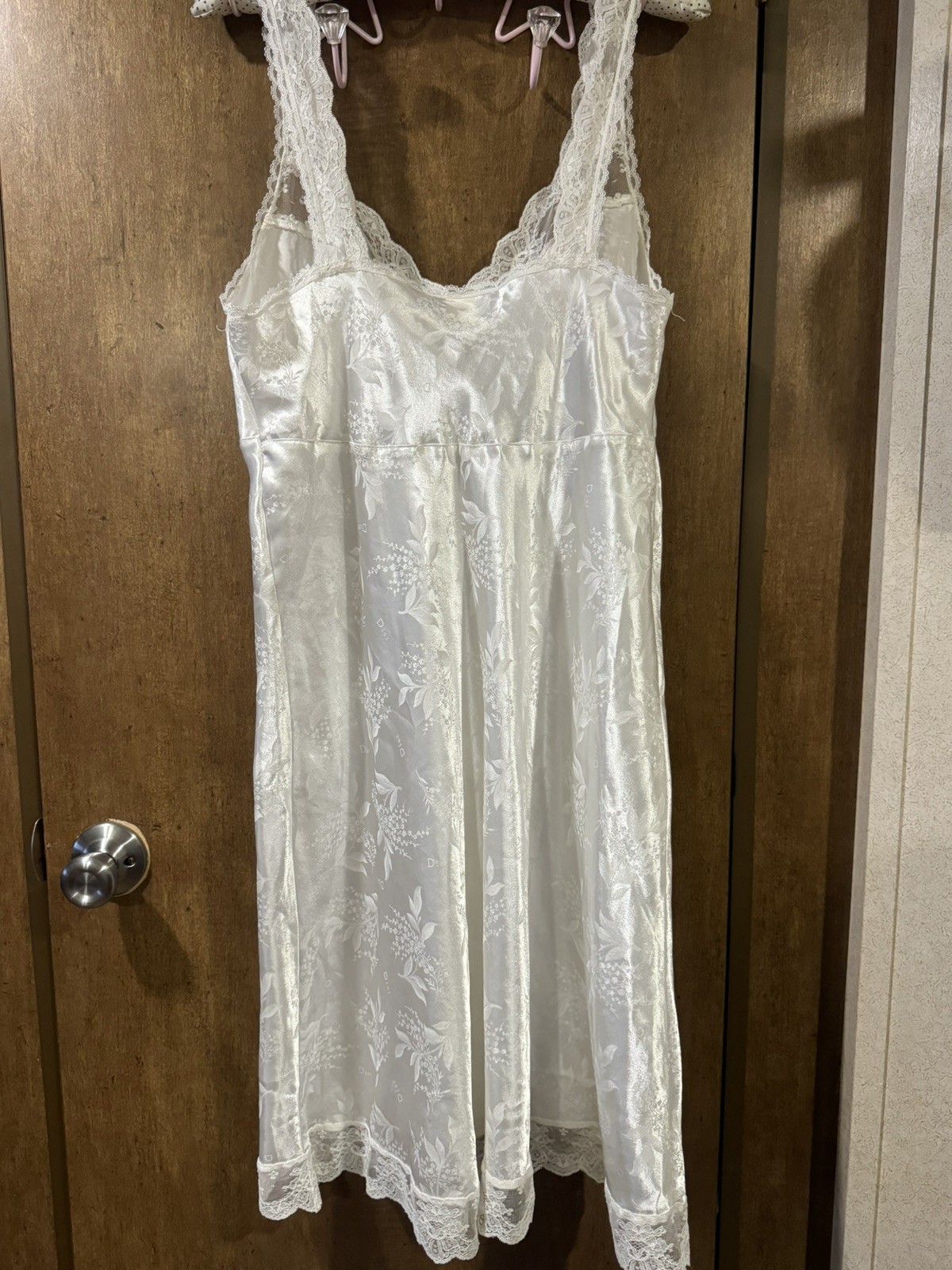 Vintage Christian Dior Chemise Women Medium Ivory Satin Lace Lingerie Slip Dress