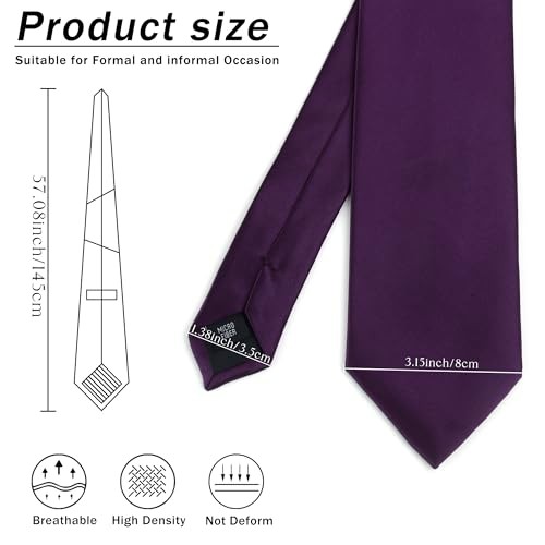 Landisun Tie Mens Ties for Men 3.15″ Solid for Formal Business and Dark Purple