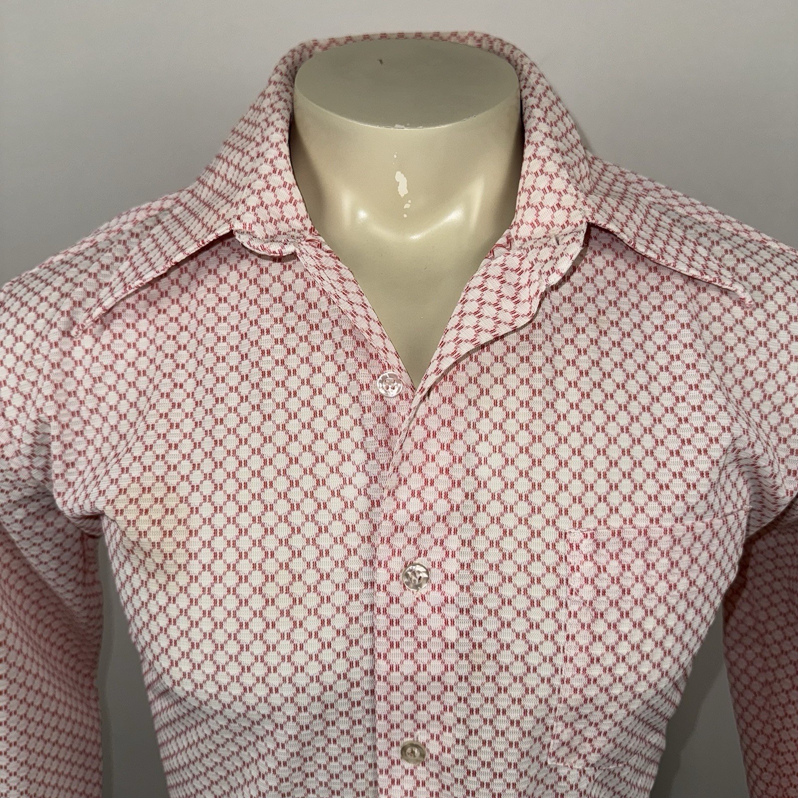 Vtg 60s 70s Infinit Dress Shirt Knit Polyester Nylon Disco Mod Large Mens 16 31