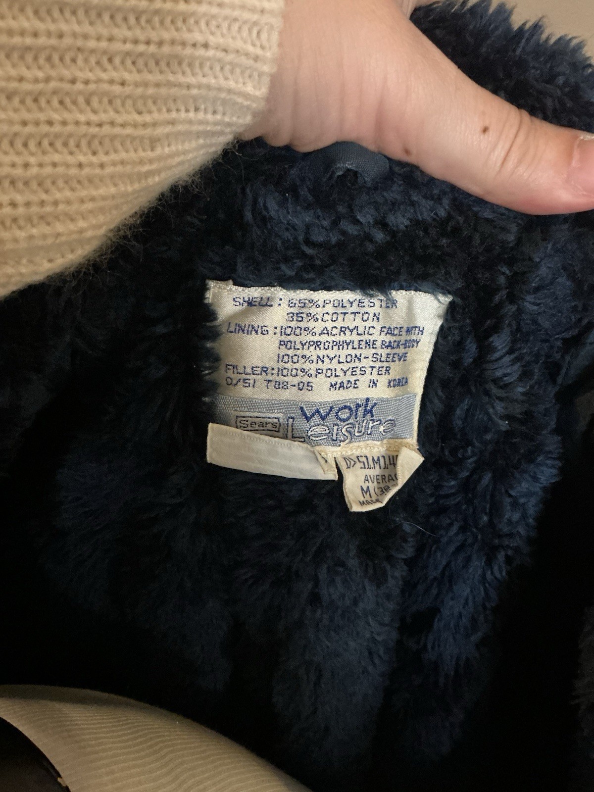 Sears Work Leisure Vintage Blue Faux Fur Lined Hooded Work Coat Heavy Duty