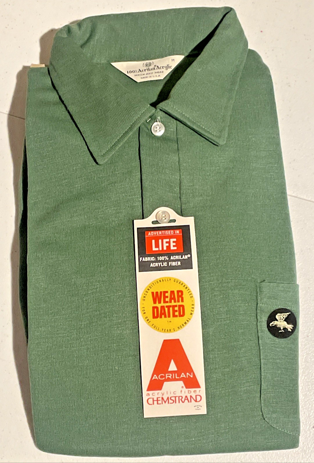 vintage 50s 60s LIFE Acrilan NWT NOS Knit Shirt Polo Sweater LS Hawk Deadstock M