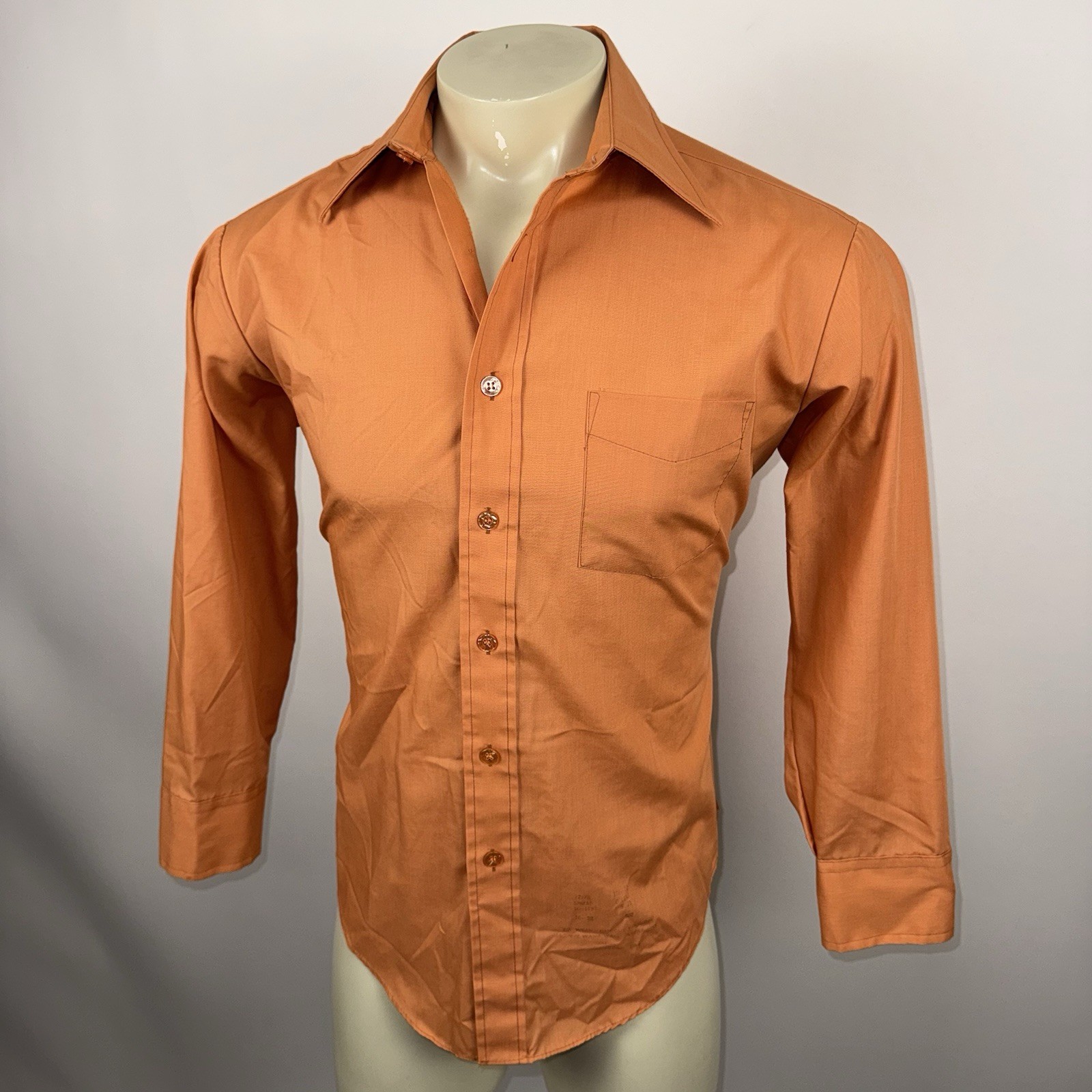 Vintage Sears Dress Shirt Disco Mod Burnt Orange Vintage 70s Mens Large 16 32