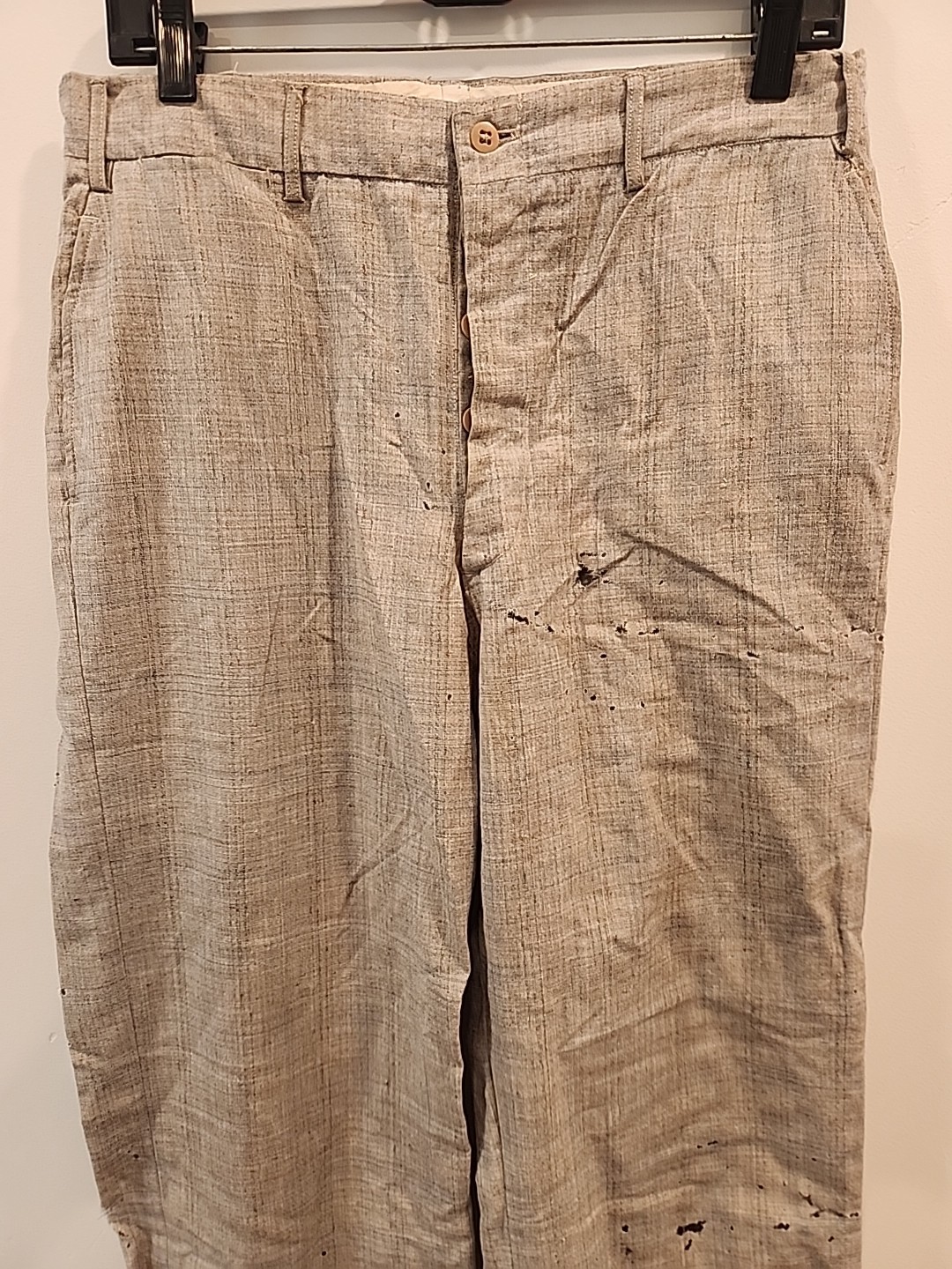 vintage gray/blue plaid 40’s 50’s pants lightweight 30 1/2″ w 28″L damaged