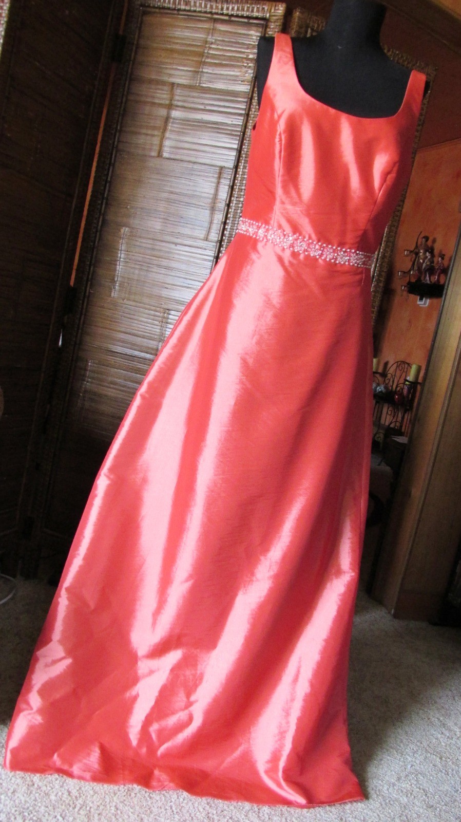 DaVinci Tangerine Taffeta Beaded Waist Scoop Neckline A-Line Sleeveless SZ 12