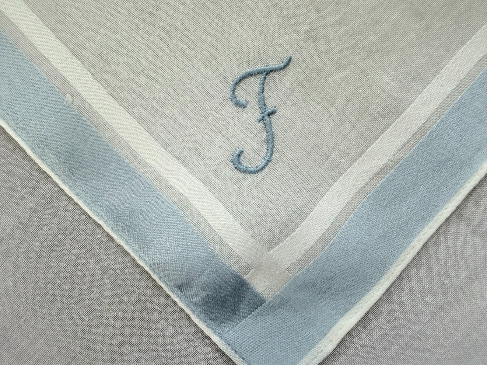 VINTAGE HANKY MONOGRAM INITIAL F IN BLUE ON FINE WHITE COTTON NWOT MAN OR WOMAN