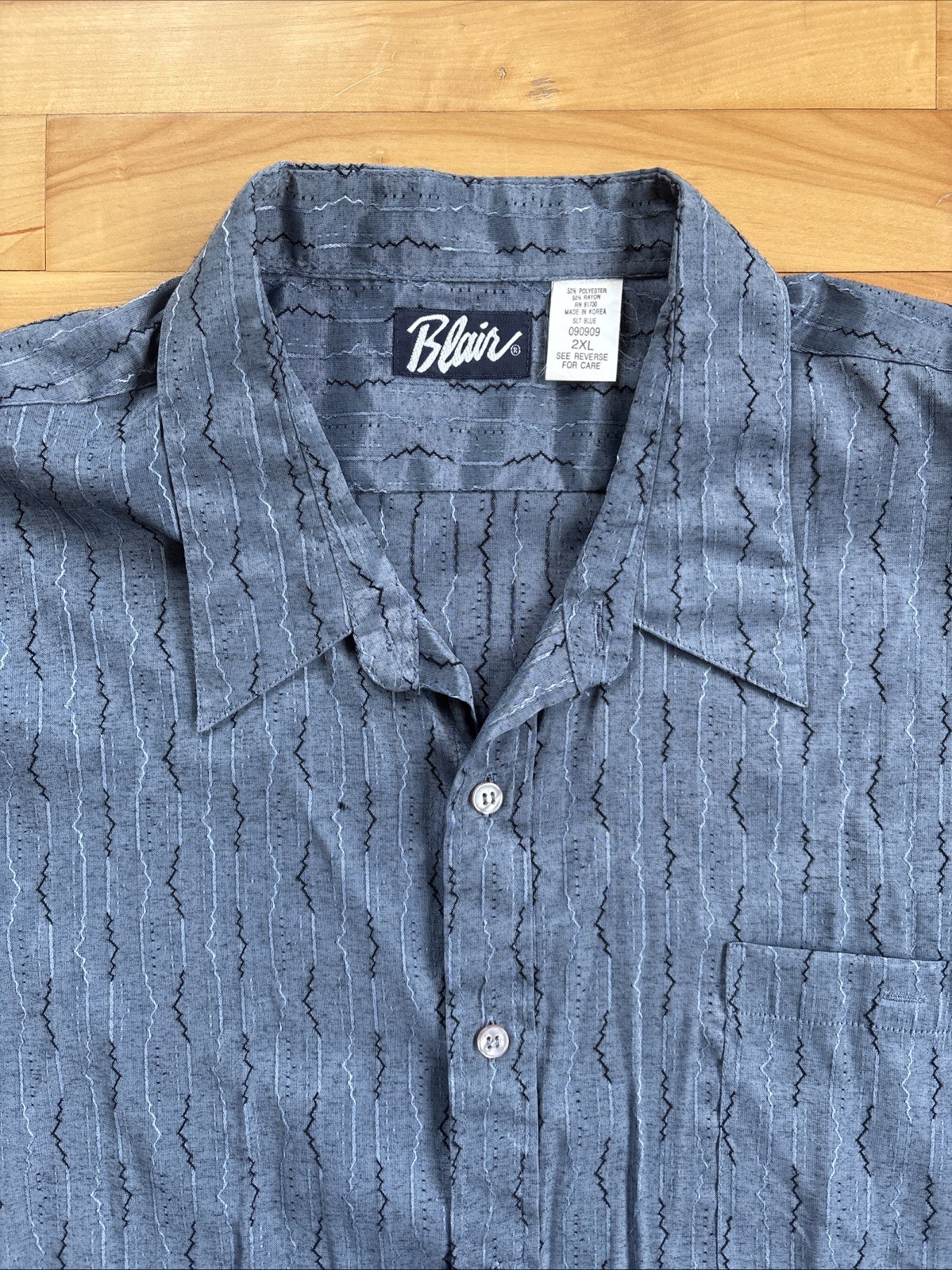 Vintage BLAIR Shirt Men’s XXL BLUE Polyester Rayon Blend Disco Dazed Geometric