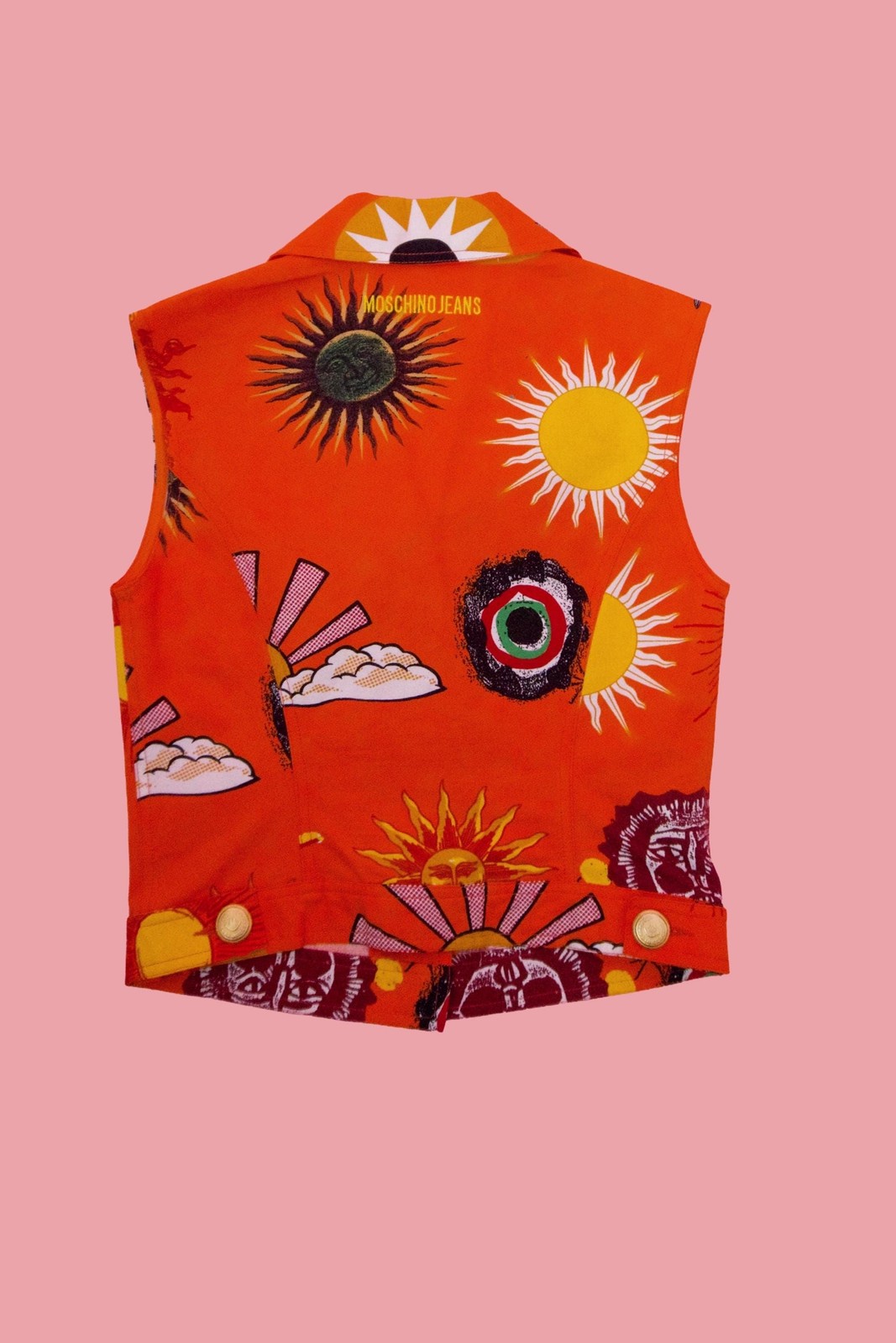 1990s MOSCHINO JEANS Orange Sun Print Cotton Vest & Skirt Set (XS)