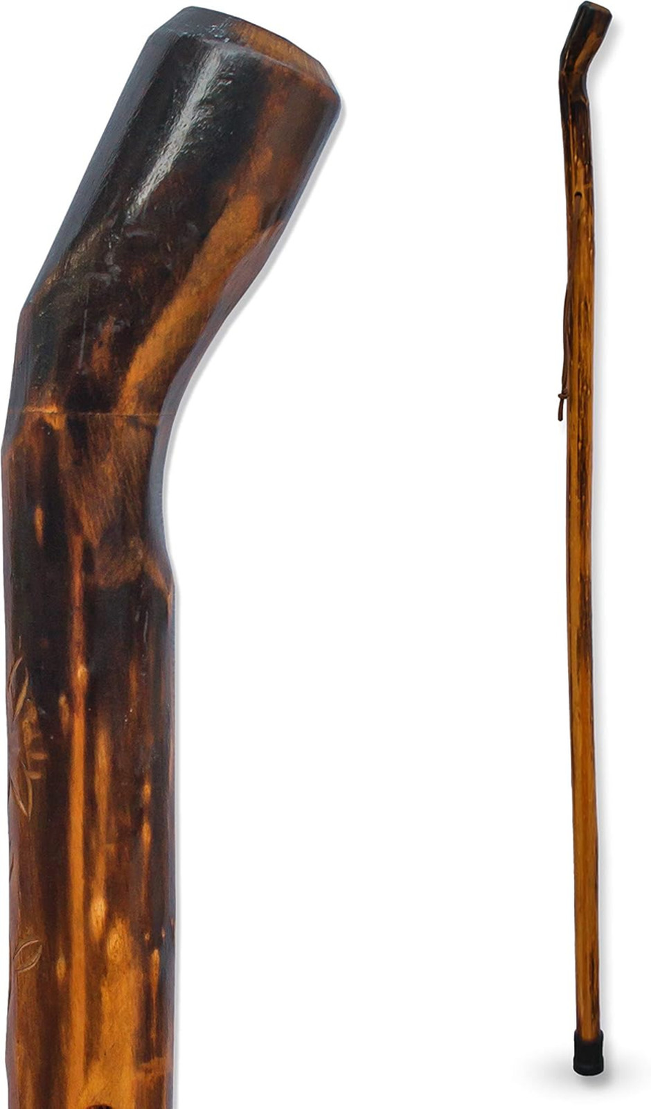 Wooden Walking Stick with Leather Wrist Strap Natural Handcrafted Outdoor