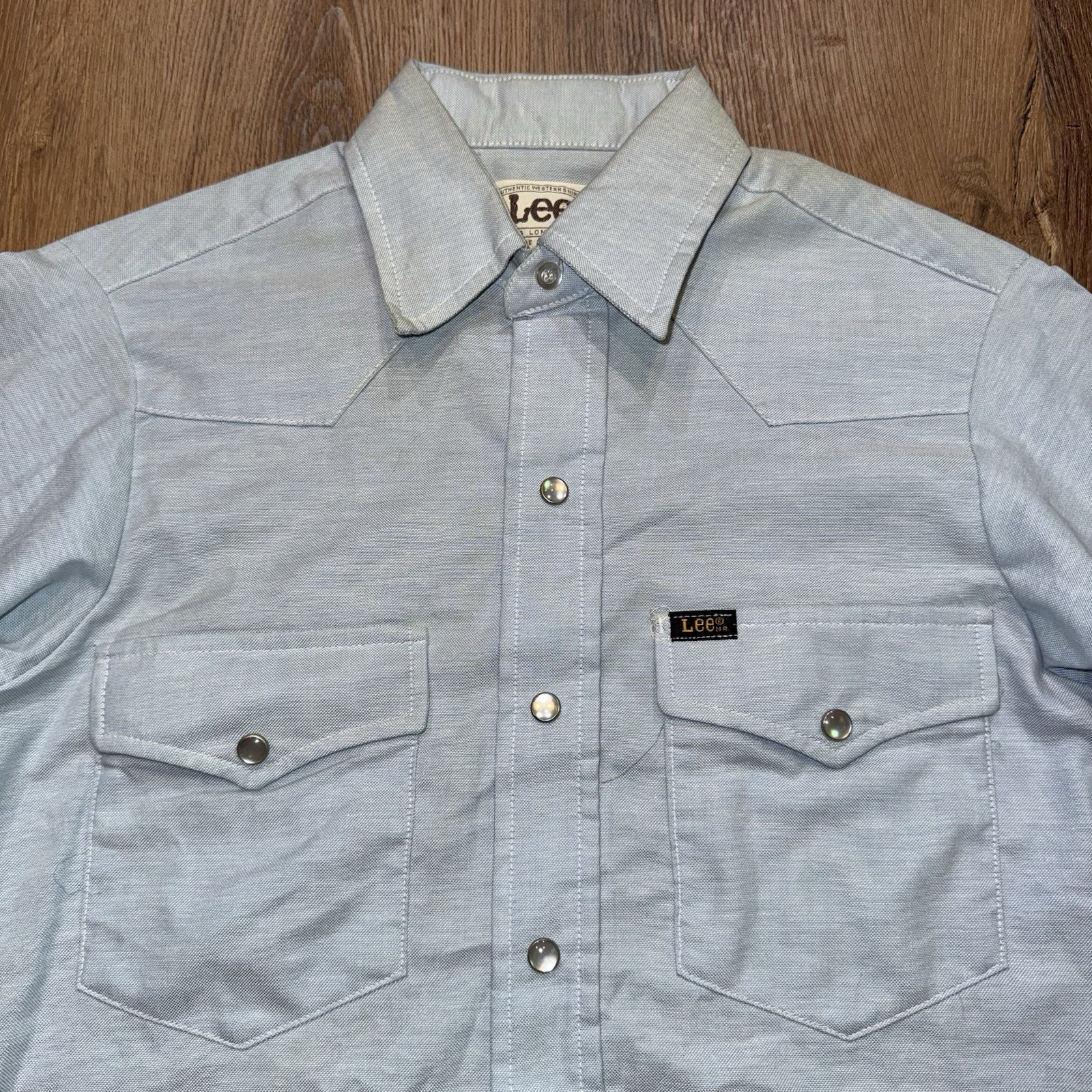 Vtg 70s Lee Pearl Snap Shirt Mens Oxford Western Cowboy Rockabilly USA 14.5 33