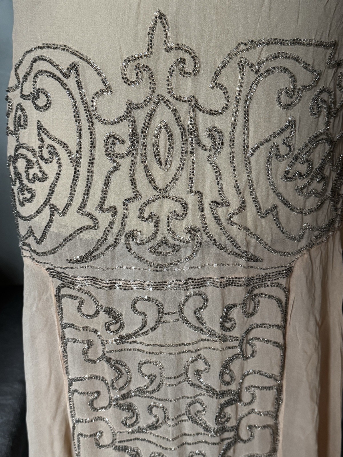 Authentic 1920s Beaded Silk Chiffon Dress – Art Deco With Double Sided Beading