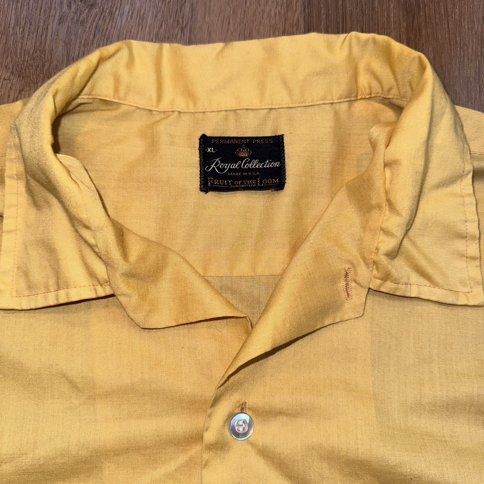 Vtg 50s 60s Button Shirt Mens XL Gold MCM Atomic Rockabilly Fruit of the Loom