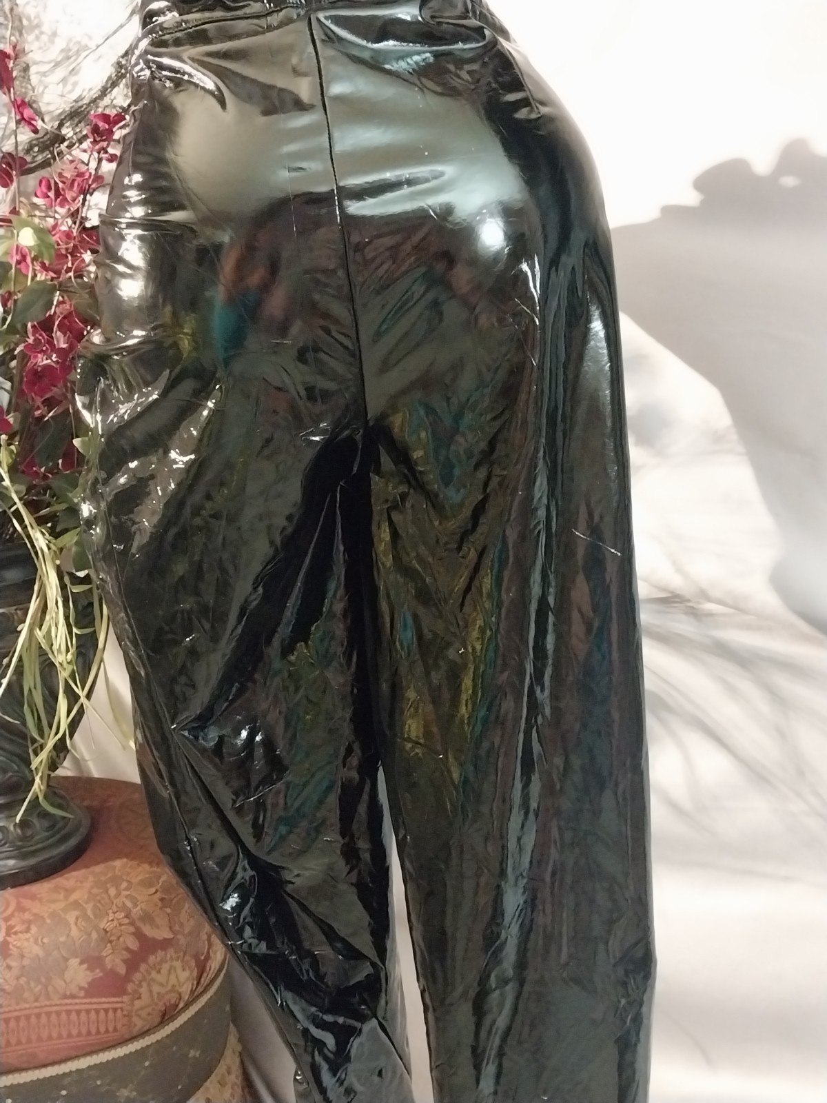 VTG RUBBA STICKY BOMBSHELL SHINY SILKY REFLECTIVE PANTS PVC VINYL GLOSSY 40/42