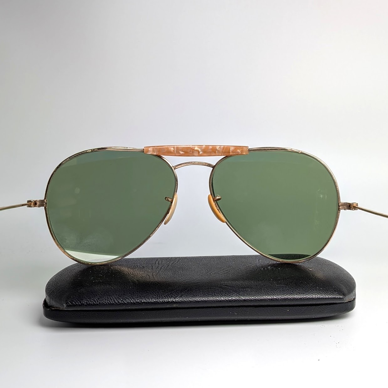 Vintage Gold Filled Aviator Eyeglass Frames 40s 55/15 Mineral Glass Lens