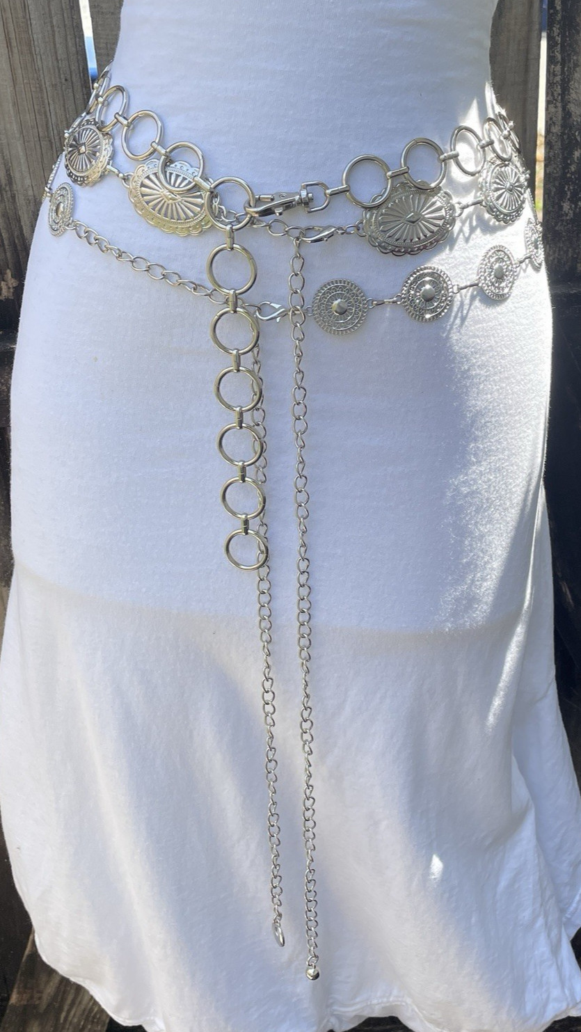 Lot of 3 vintage & Modern Silver Tone Concho & Circle Chain Belts