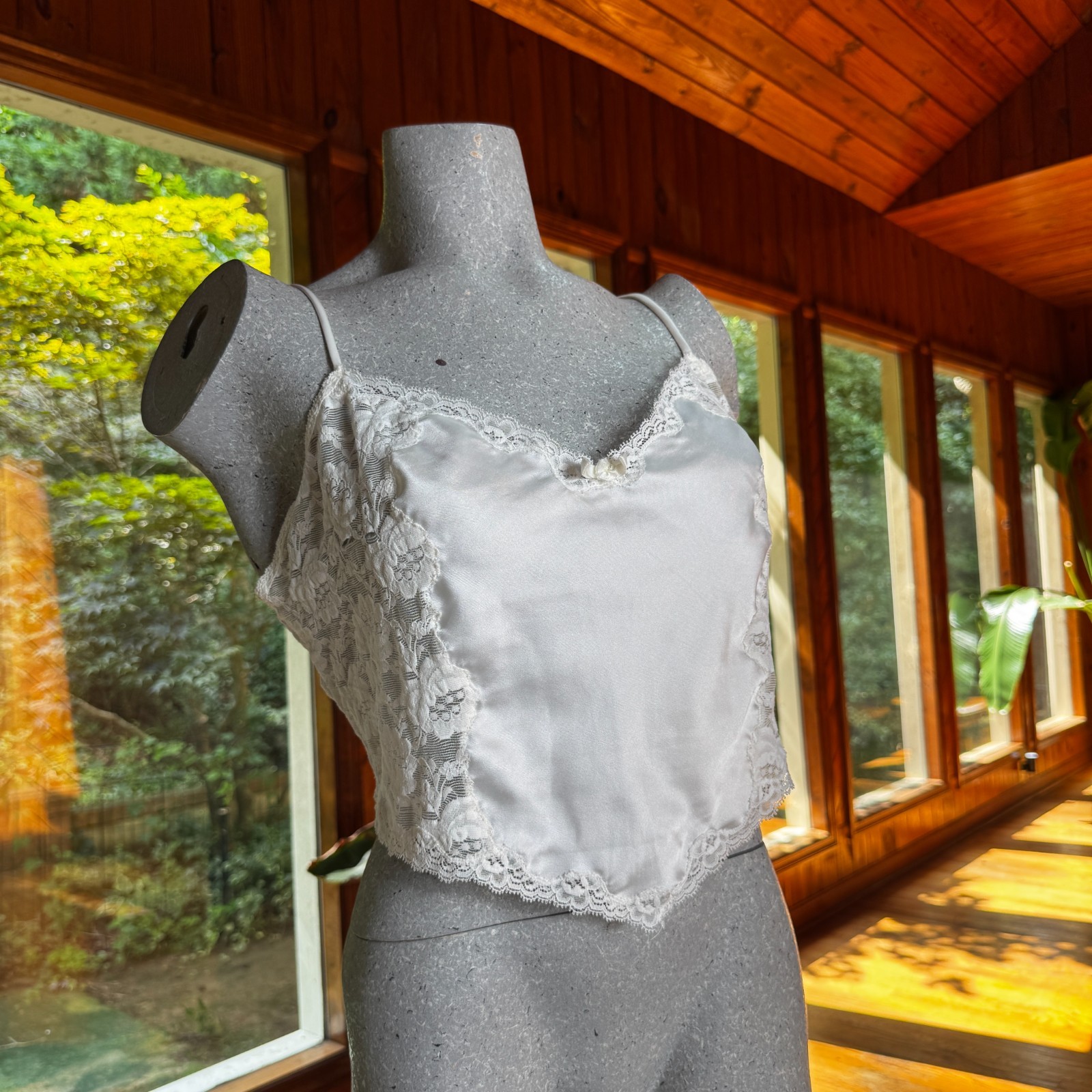 Vintage Christian Dior White Satin Lace Logo Camisole Bralette Large USA ILGWU
