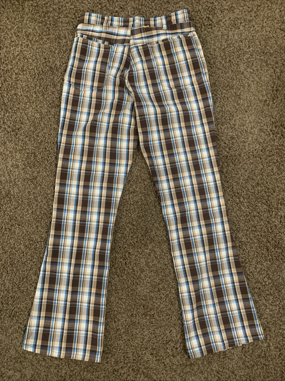 Vintage Big Yank 1970s-1980s Plaid Flare Trousers Bell Bottom Pants 32×32