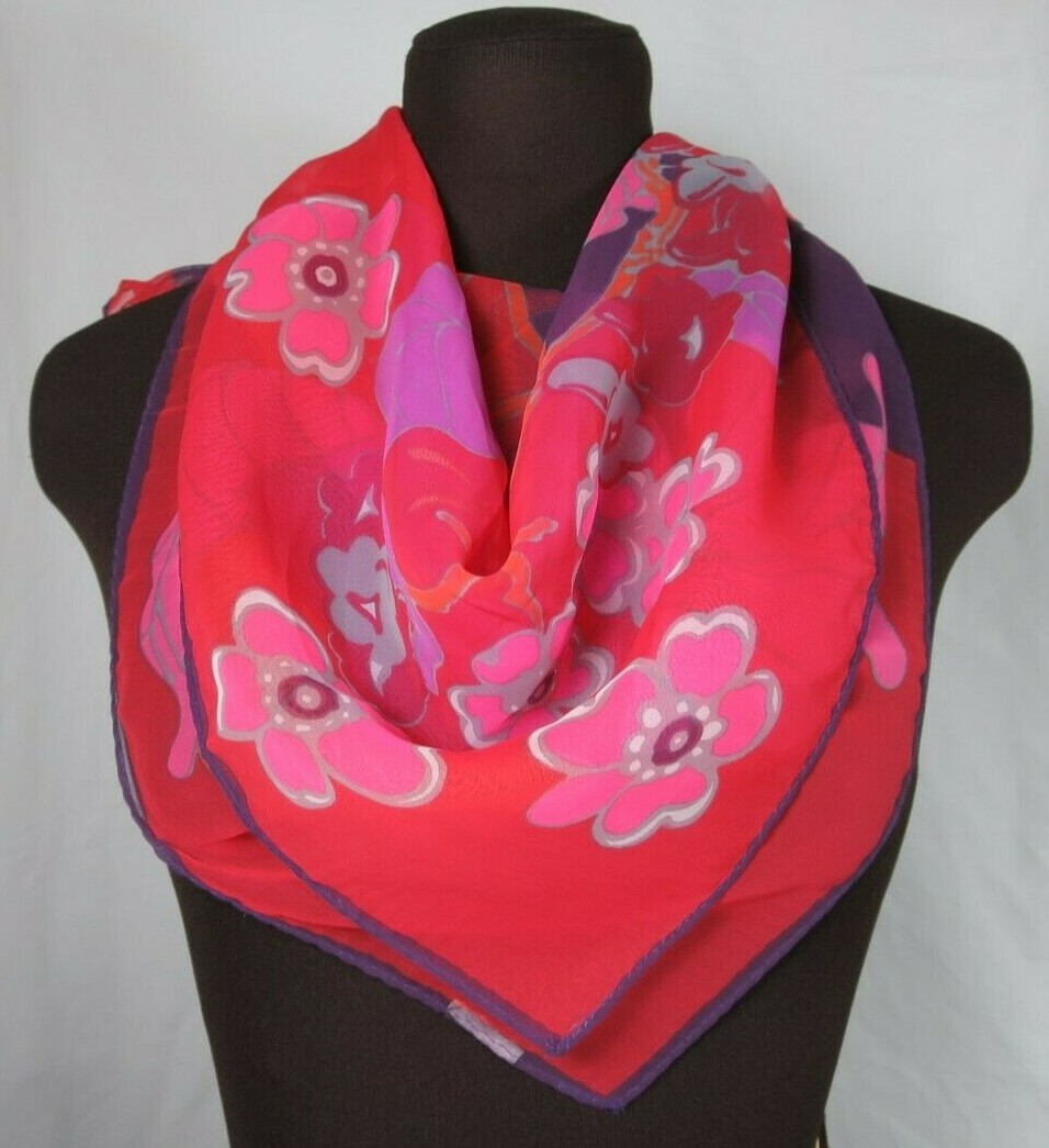 Vtg Synthetic Multicolor Square Scarves Blue Yellow Red Pink Floral Dandelion 3