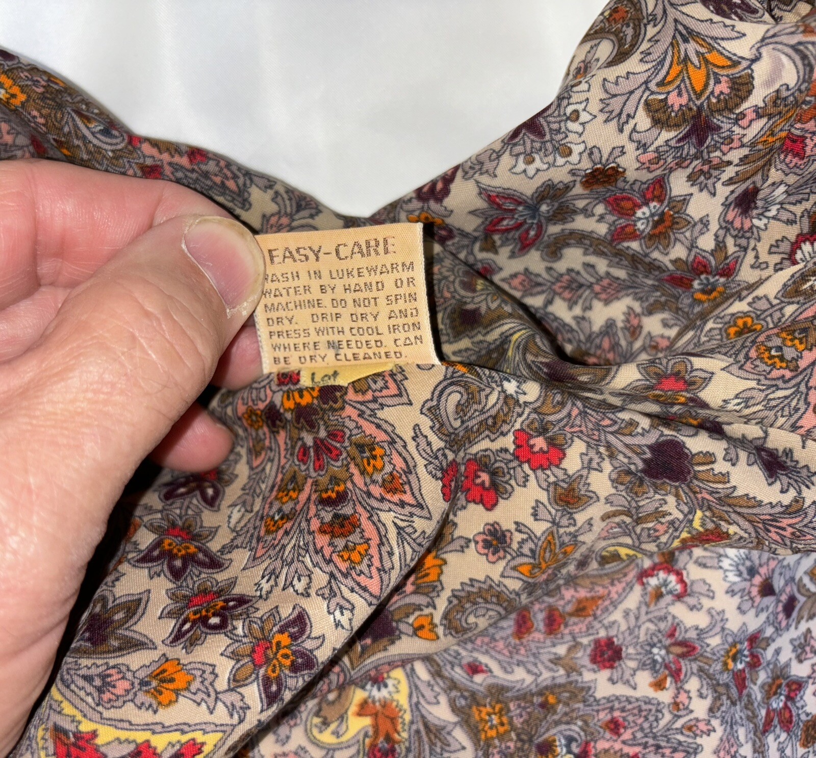 60s/70s Herbert Levy Sport Blouse Wrap Collar Floral Red Brown Button Pullover
