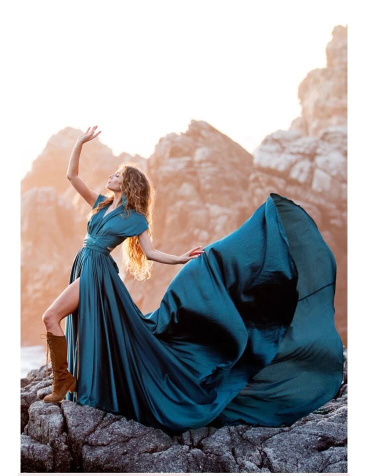 ANTIQUE YELLOW FLYING DRESS FOR PHOTOSHOOT SANTORINI BALL GOWN FOR WOMEN OR GIRL