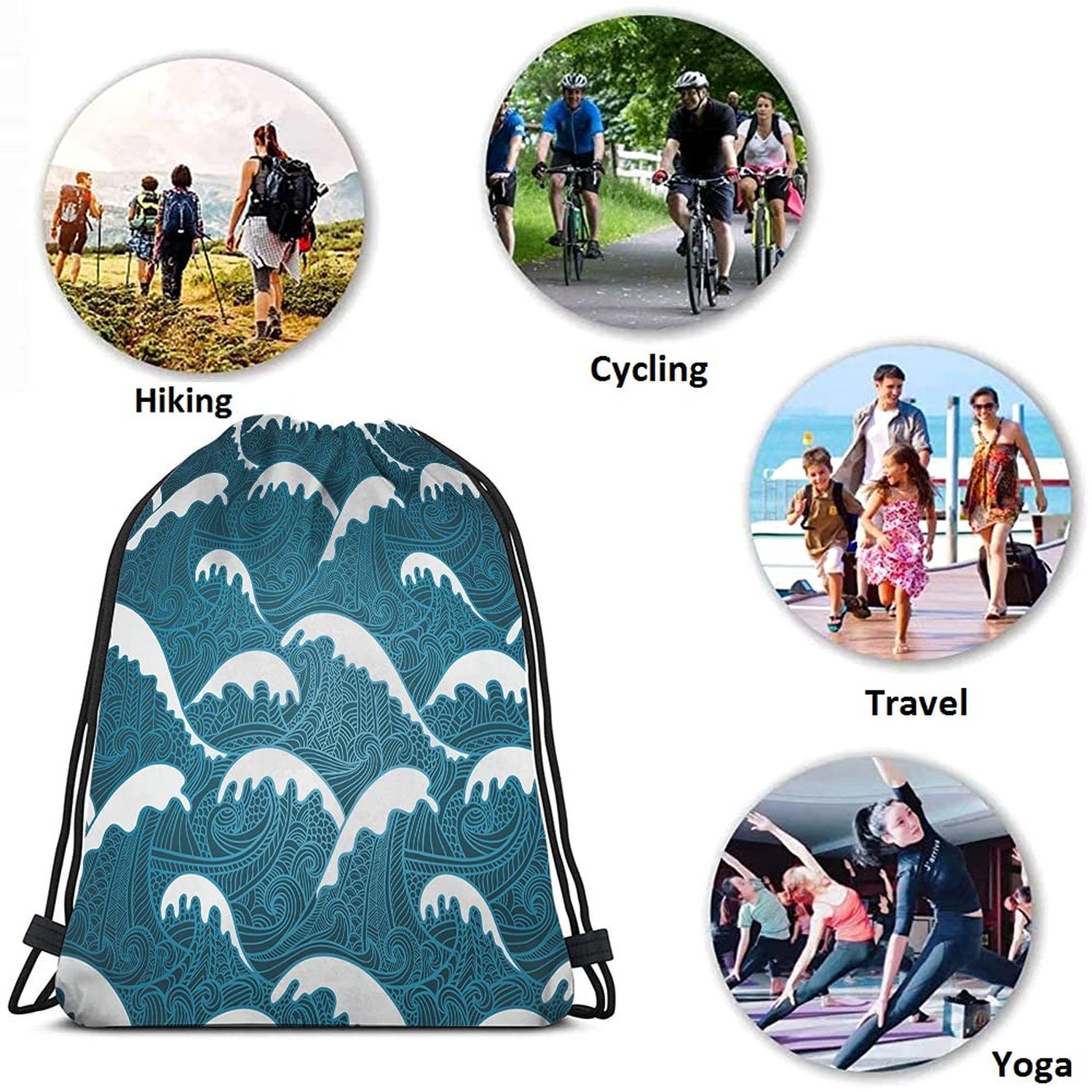 Unisex Adult Modern Vintage Blue Abstract Sports Multi-Sport Drawstring Backp…