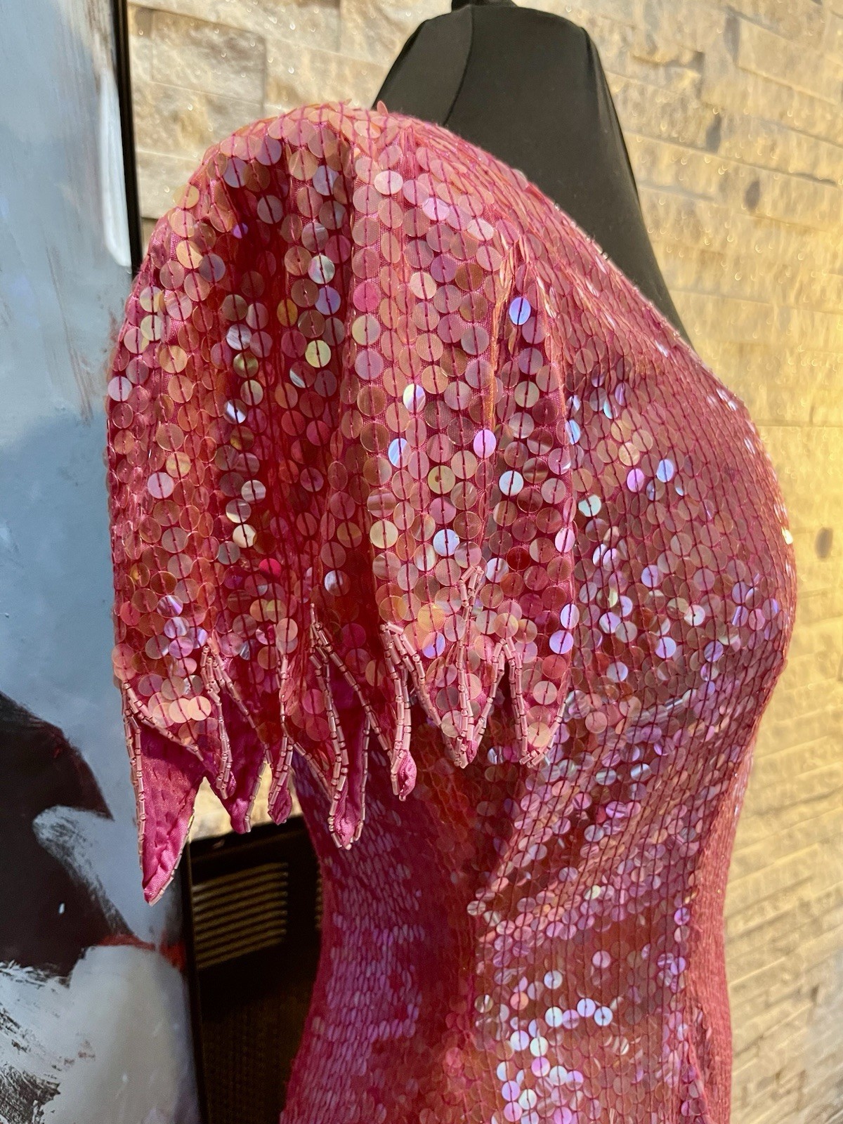 Vintage Nadine Pink Sequin Maxi Gown Size Medium 1980s Prom Special Occasion