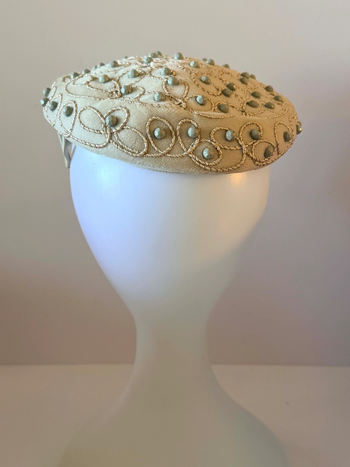 Vintage Embellished Ivory Pillbox Hat | Beaded Cocktail Hat | 1960s Formal