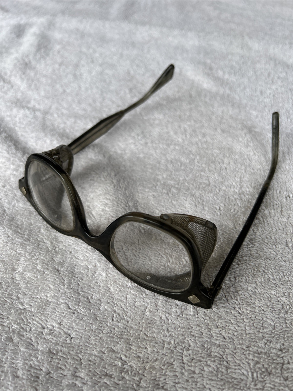 Vintage Bouton U-fit Safety Glasses Clear Lenses With Smoke Frame. Peripheral
