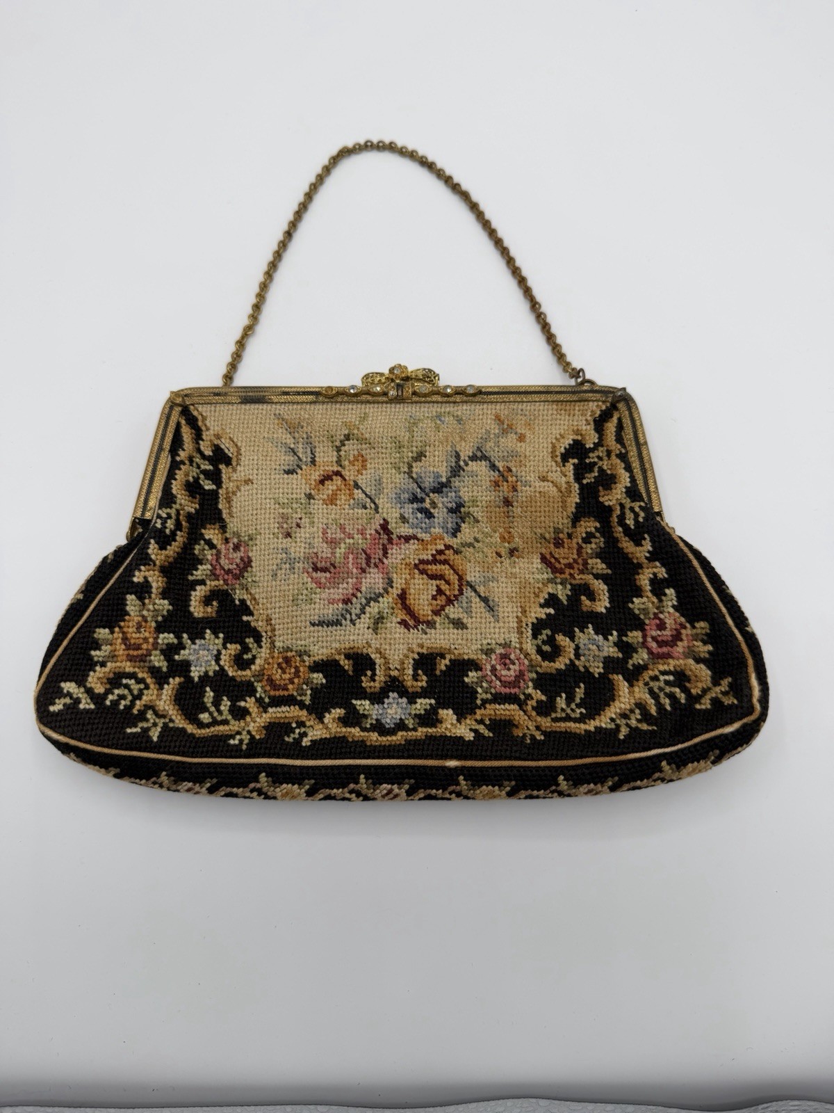 Vintage 1930’s Petite Point Czechoslovakia Tapestry Purse Victorian Art Deco