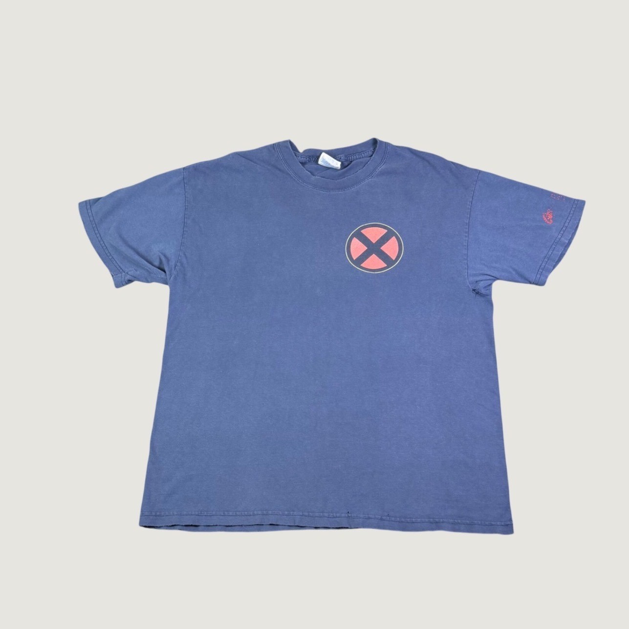 Vintage Marvel X-Men T Shirt Hanes Beefy Navy Blue Distressed Logo Mens Large