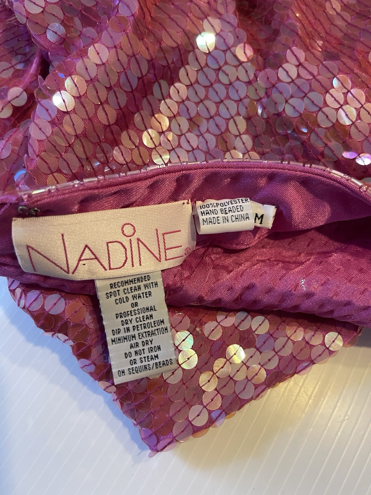 Vintage Nadine Pink Sequin Maxi Gown Size Medium 1980s Prom Special Occasion