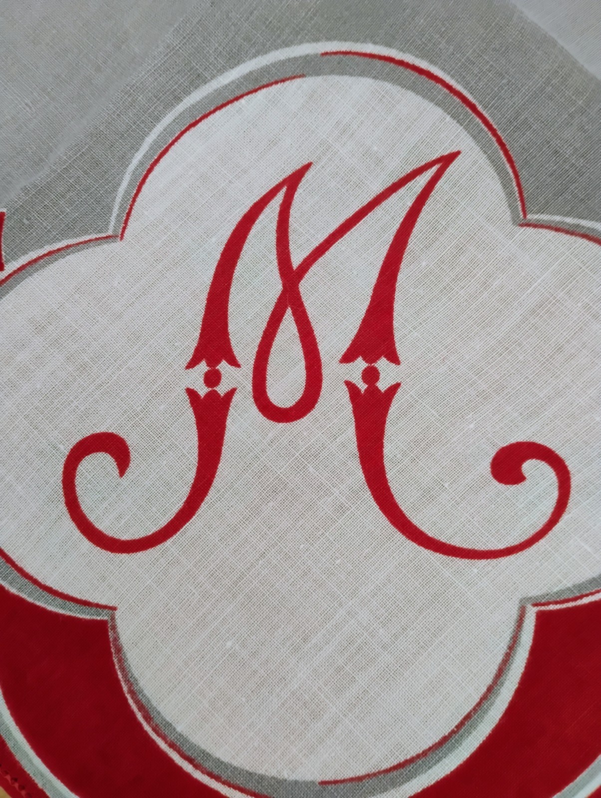 Vgt M Monogram Printed Red•Gray•White Hankie Handkerchief