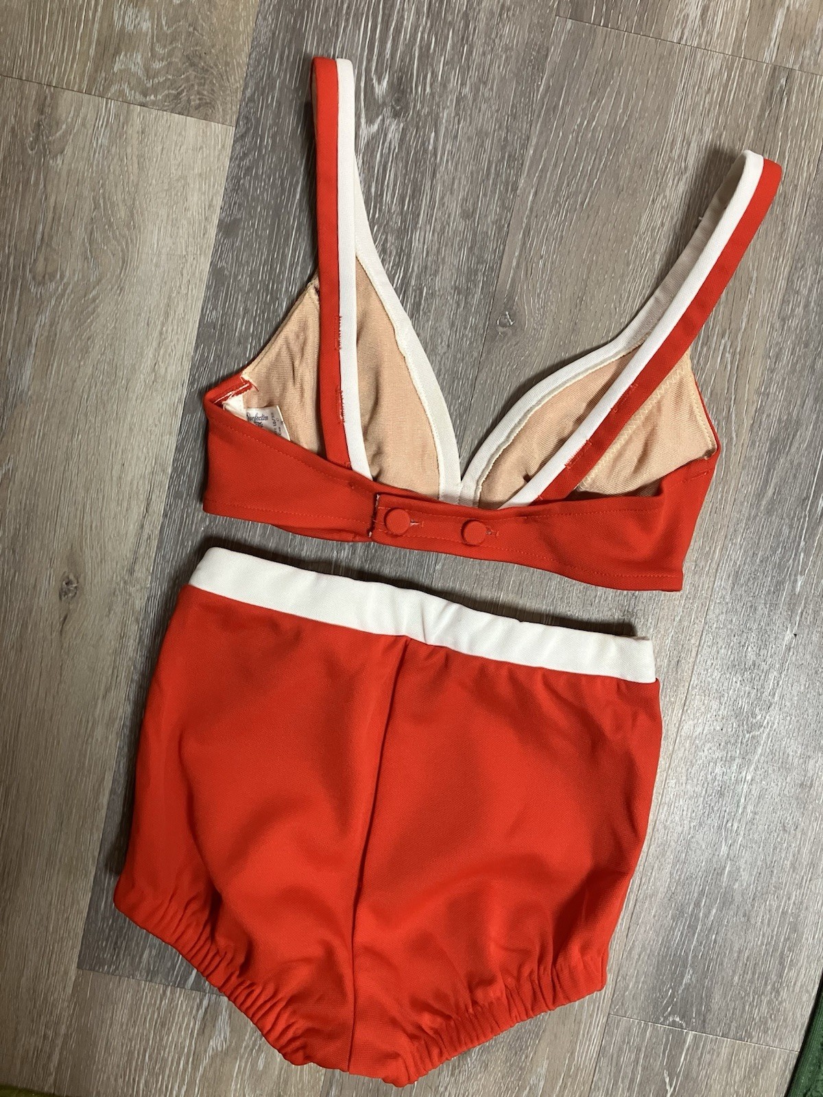 Vintage Roxanne Bikini Swimsuit Red Orange High Waist Two Piece Pinup USA 32C