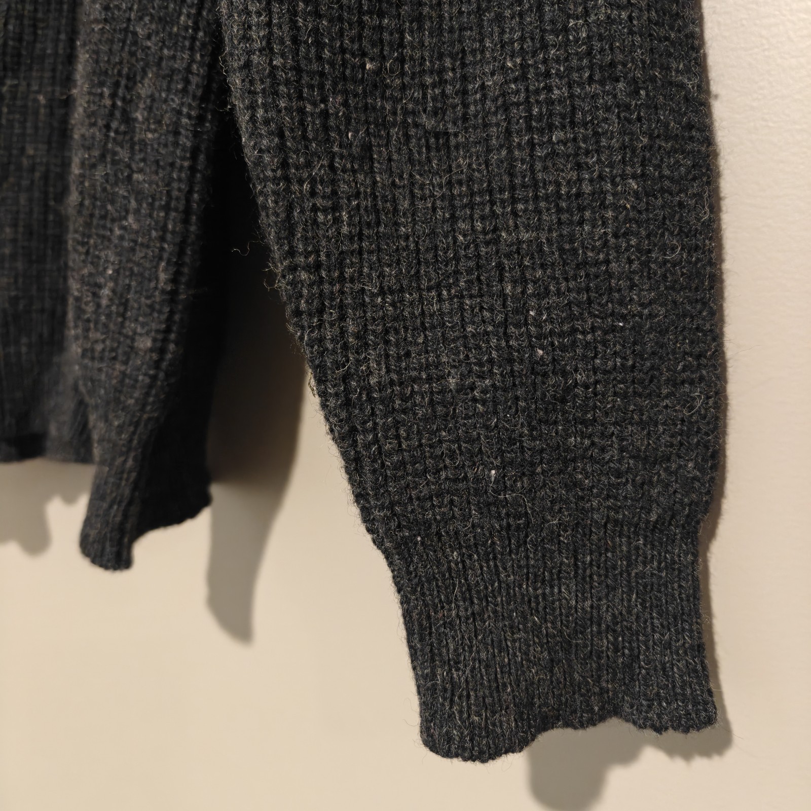 LINCOLN Mens Vintage 100% Wool Knit Jumper Charcoal Grey Size L Chunky Sweater