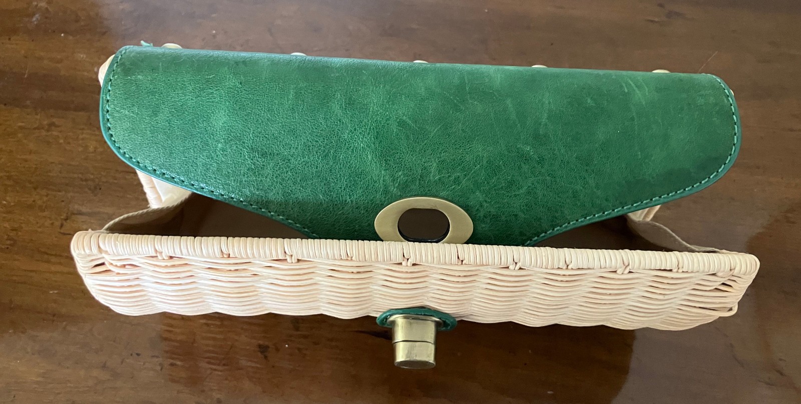 RARE Clutch Hand Bag Vintage Purse Gorgeous Green Leather Trim NOS Made in China