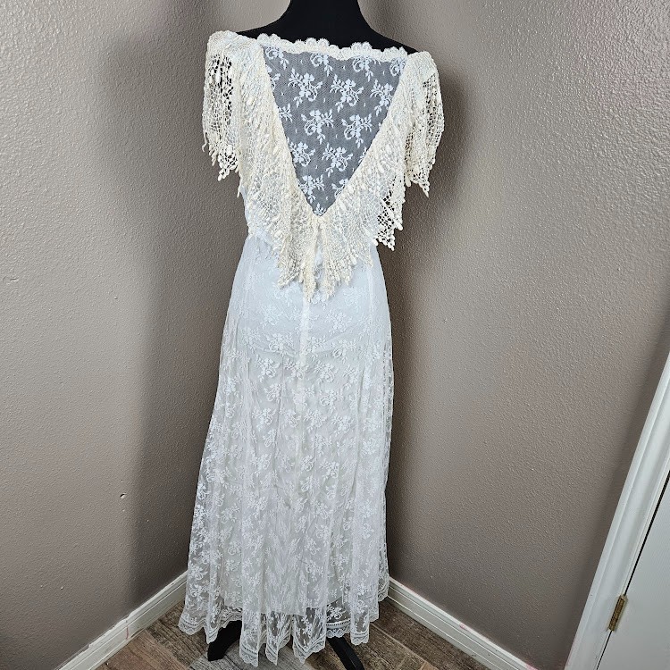 Coquette Romantic Scott McClintock Vintage 70s80s Ivory Lace Fairycore Dress 16