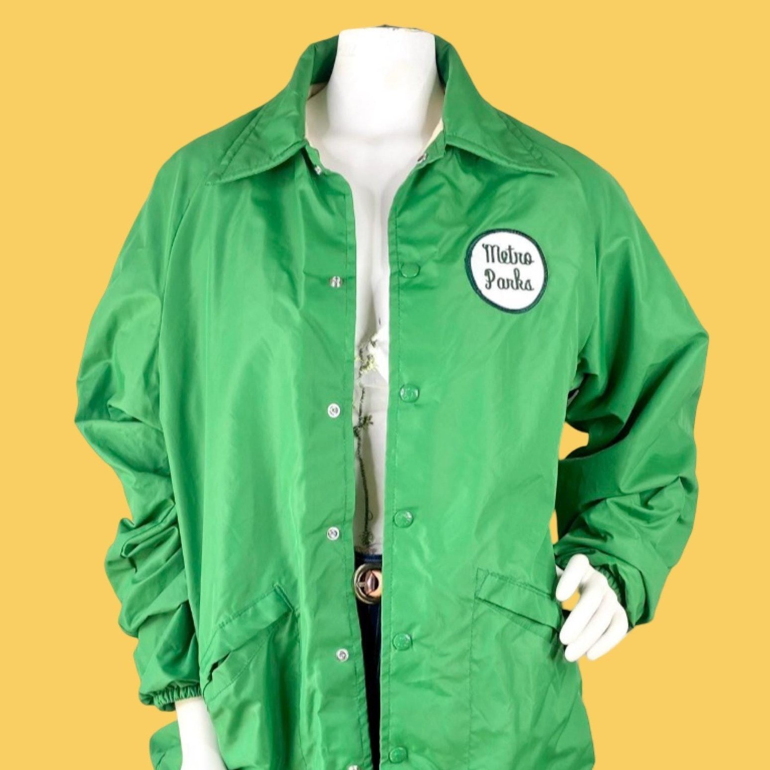 Vintage Emerald Green Coach Jacket, Dagger Collars, Athletic Jacket, Size Medium