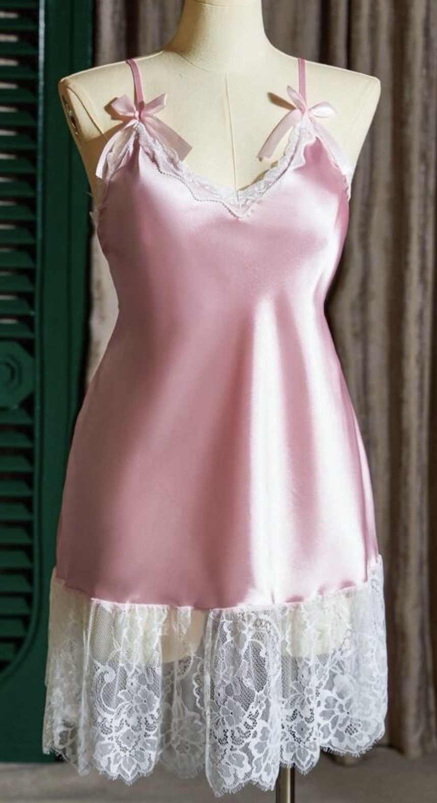 New 4X 4XL Glossy Smooth Pink Satin w Chantilly Lace Babydoll Nighty Slip Gown