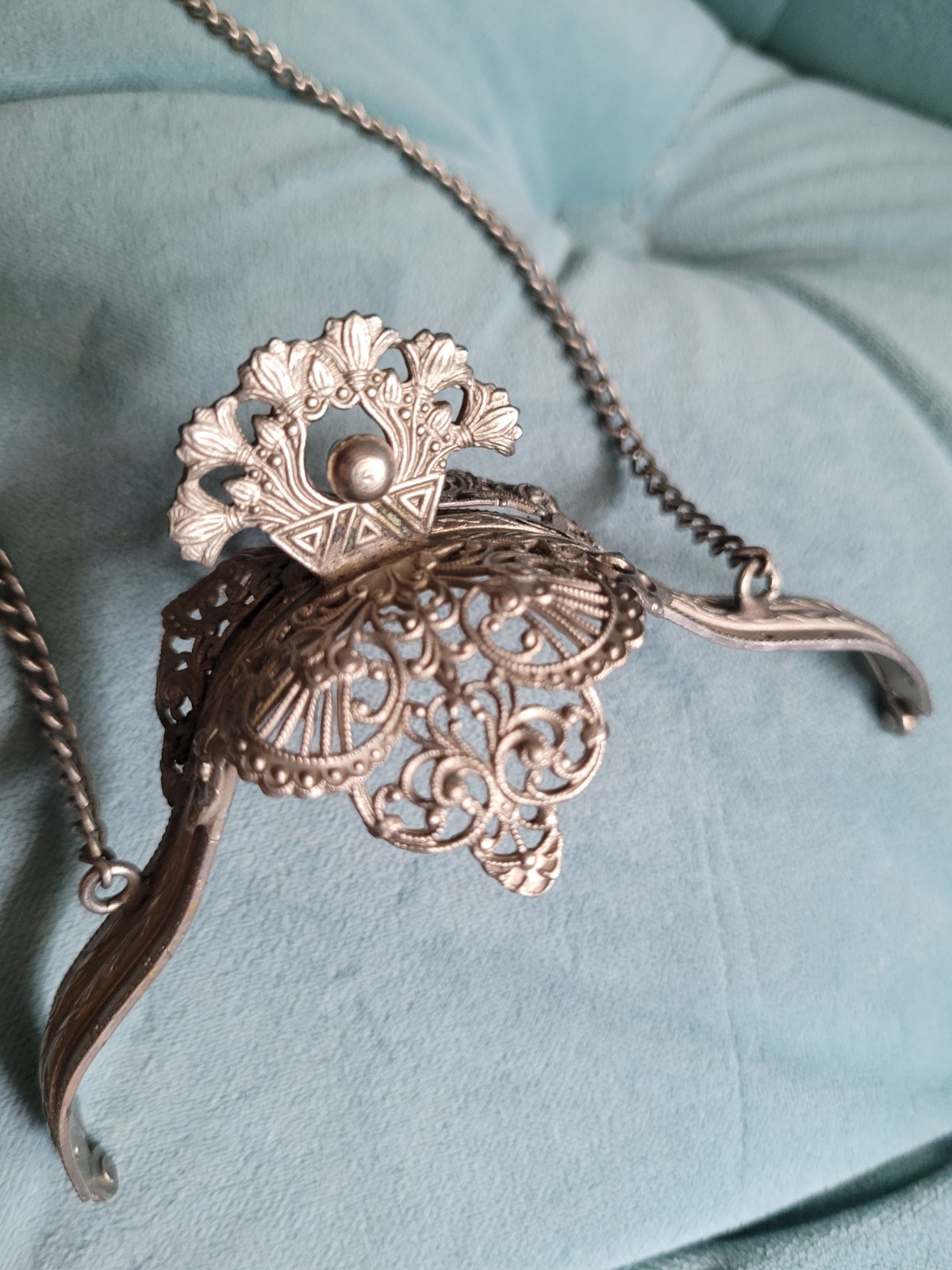 Antique Art Nouveau Ornate Filigree Silver Purse Frame Only w Stylized Flowers