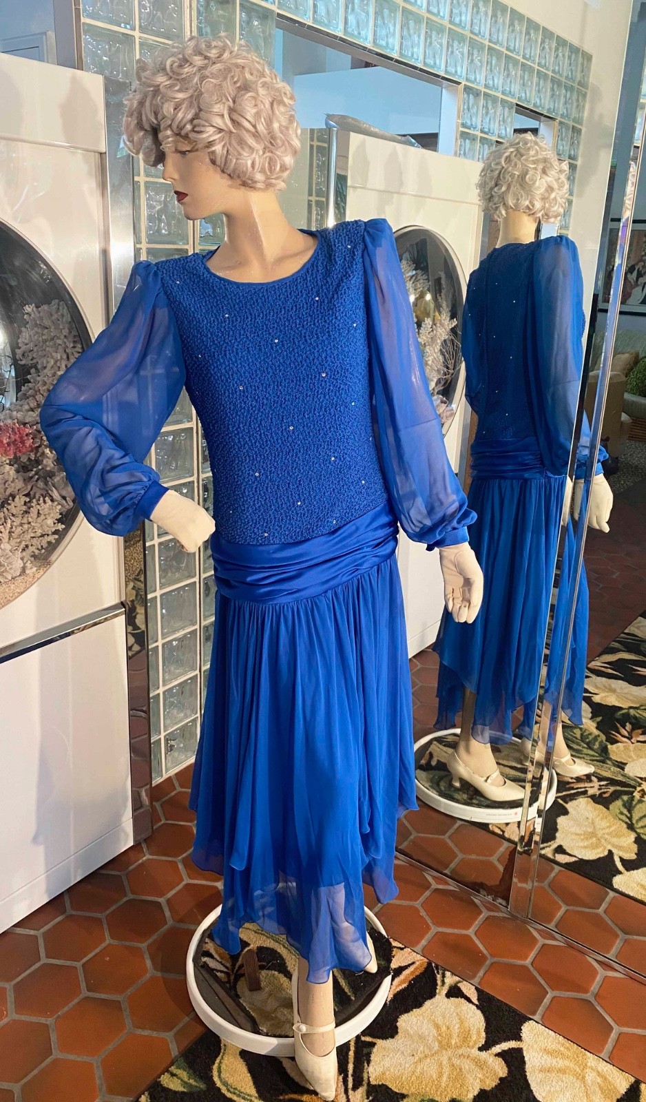 VTG Blue Drop Waist Flapper Gatsby inspired Dress size M